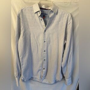 Visconti Black Mens Blue Plaid Button Front Shirt Flip Cuff Medium